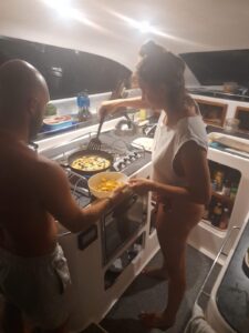 Preparing fresh food in the galley aboard Maria
