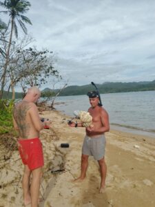 Two young explorers walking along Mangrove Beach on Treasure Island